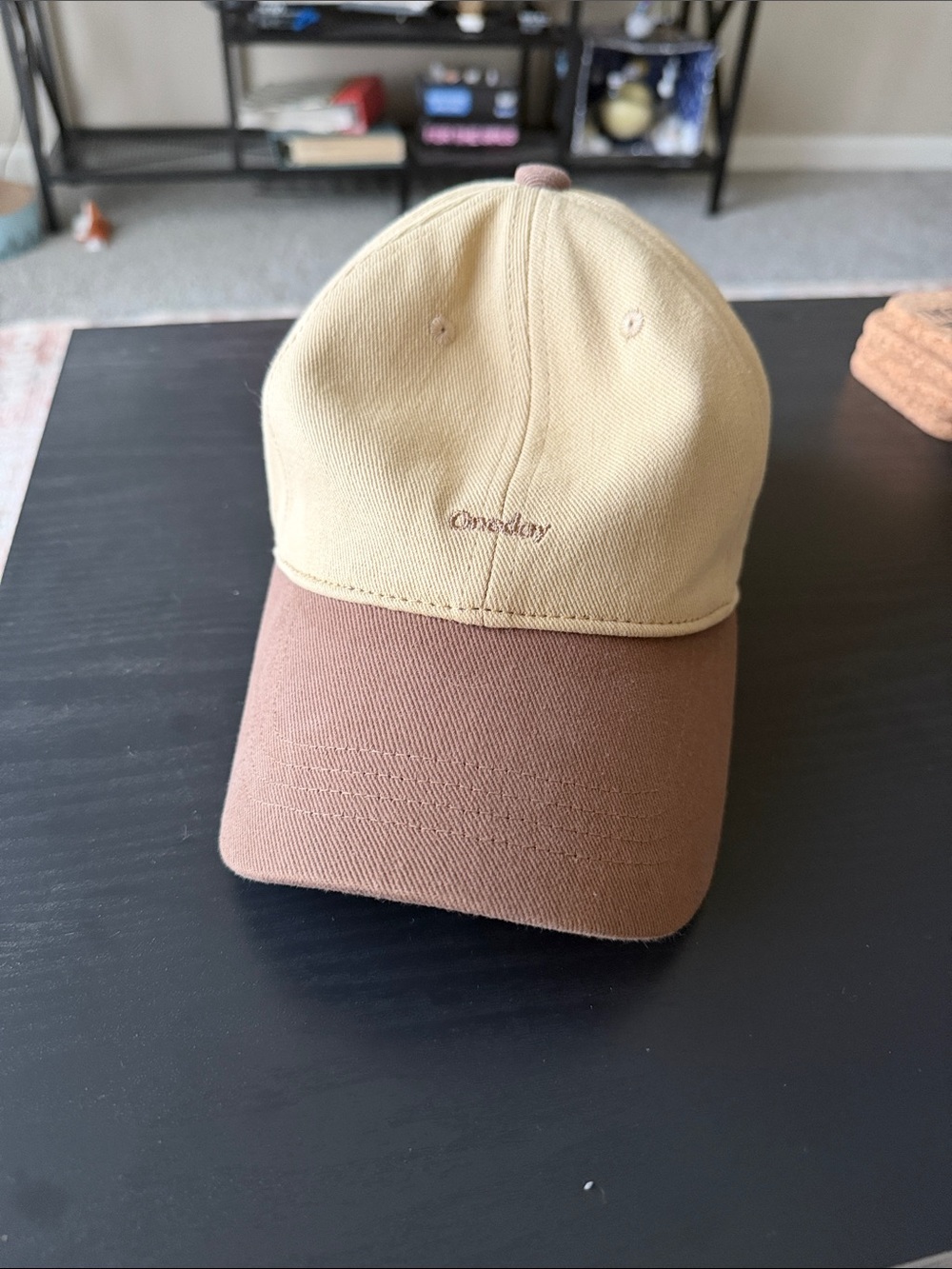 Two-Tone Beige and Brown Baseball Cap